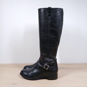 Rachel Rachel Roy Black Leather Side Zip Buckle Detail Knee High Riding Boots 2